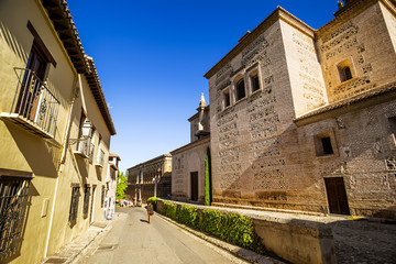 Santa Maria church and Carlos V Palace in La Alhambra, Granada