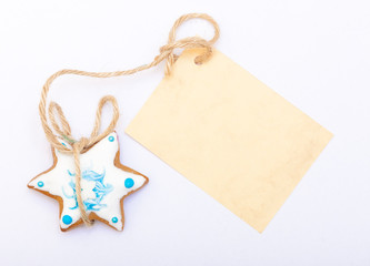 Christmas gingerbread cake star icing decoration and blank card