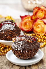 Carnival party dessert: italian round shape chocolate cake