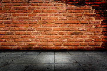 Background of natural red brick and cement  flooring
