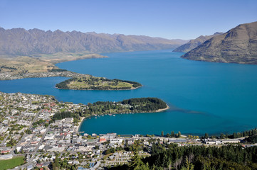 Naklejka na ściany i meble Queenstone i Wakatipu jezioro, Nowa Zelandia