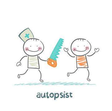 autopsist with a saw