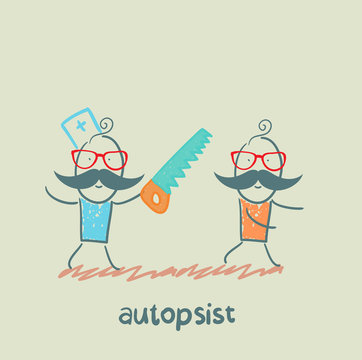 autopsist with a saw