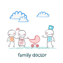 family doctor treats the father, mother and baby