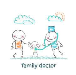 Naklejka premium family doctor treats the father and his child