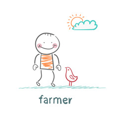 farmer next to the chicken