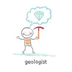 Geologist holding a hammer and thinks about gem