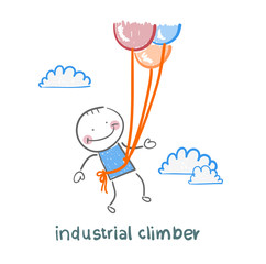 industrial climber flies on balloons