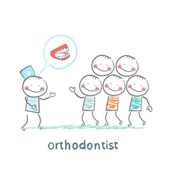 Naklejka premium orthodontist says with patients about their teeth