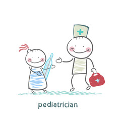 pediatrician checks the child's temperature