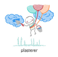 plasterer flying balloons and works with cloud