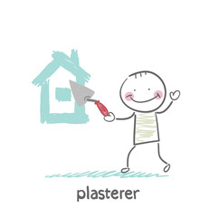 plasterer paints cement house