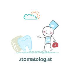 stomatologist goes to the aching tooth, which lies on a bed