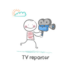 TV reporter says to the camera runs