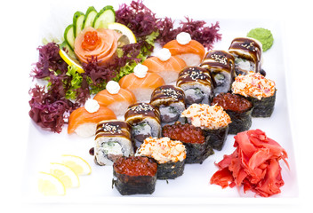 Japanese sushi seafood on a white background