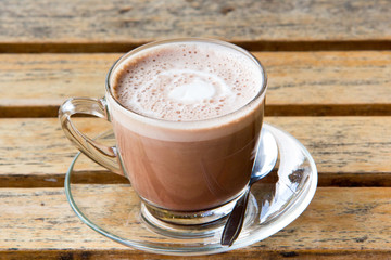 A cup of Hot chocolate on wood table