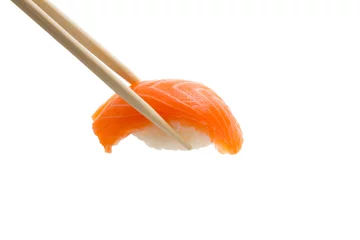 Rolgordijnen Isolated salmon sushi  nigiri © z10e