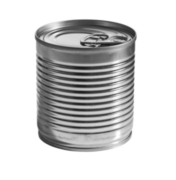 A silver tin can isolated on a white background. clipping path