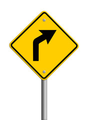 sign of road curved ahead . Part of a series.