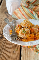 Meatballs stewed with vegetables