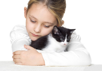 girl and kitten