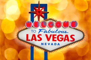 Deurstickers Welkom bij Fabulous Las Vegas bord wazig hoogtepunten © lunamarina