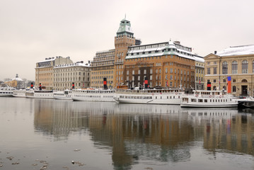 Obraz premium Stockholm embankment with boats