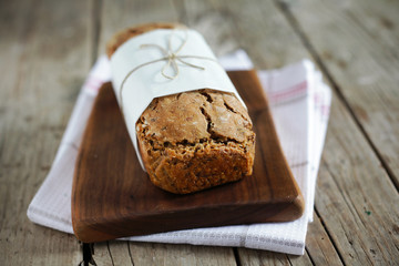 Rye bread pound loaf with flax seeds and oats, wholegrain
