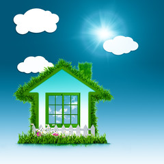 Eco House concept design over blue backgrounds