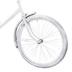 Naklejka premium Bicycle wheel isolated on white backgroundю. Bike close-up