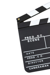 Movie production clapper board over dark background