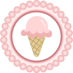 Pink Ice Cream Cone Round Label