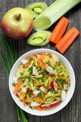 Salad with leek, carrots and apples