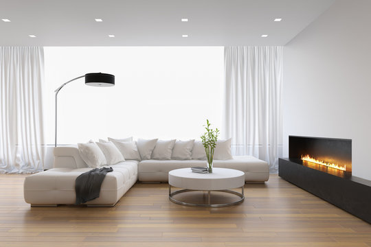 Contemporary Interior, A Living Room With A Flat Gas Fireplace