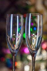 glasses with defocused christmas tree in background