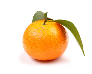 Orange mandarin with green leaf