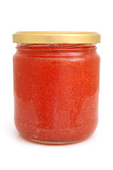 Red caviar in glass jar
