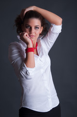 Beauty Lady With Red Jewelry