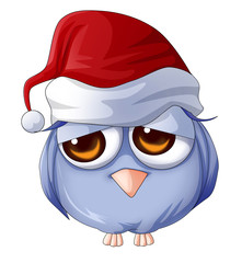 Cartoon illustration of an owl wearing Christmas hat