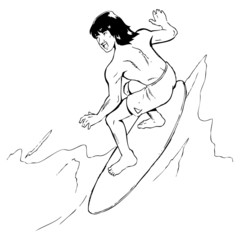 Sketch illustration of a surfer