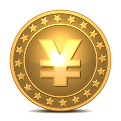 Obraz premium Gold coin with yen sign.