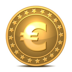 Gold coin with euro sign.
