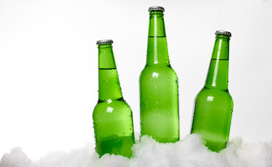 beer bottles in snow