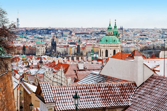 Panoramic view of Prague Old town and Lesser town