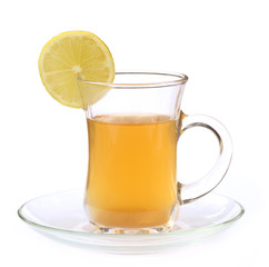 Cup of lemon tea with sliced lemon
