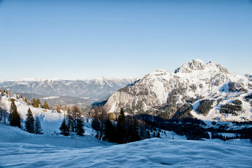 Fototapeta premium Alps in winter, Ski resort Nassfeld - Mountains Alps, Austria