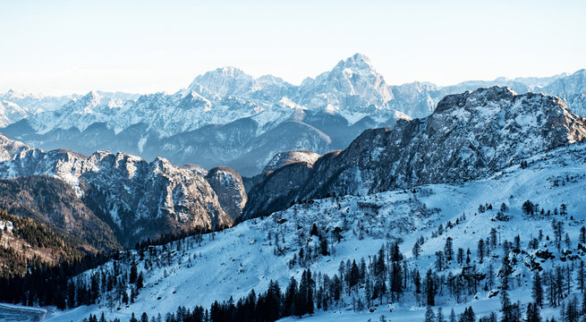Alps in winter, Ski resort Nassfeld - Mountains Alps, Austria
