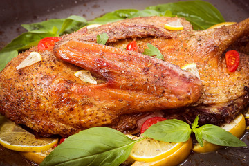 Duck baked in the oven