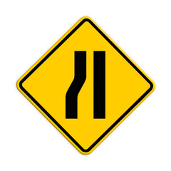 Road narrows merge right sign isolated on a white background, pa