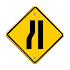 Road narrows merge right sign isolated on a white background, pa
